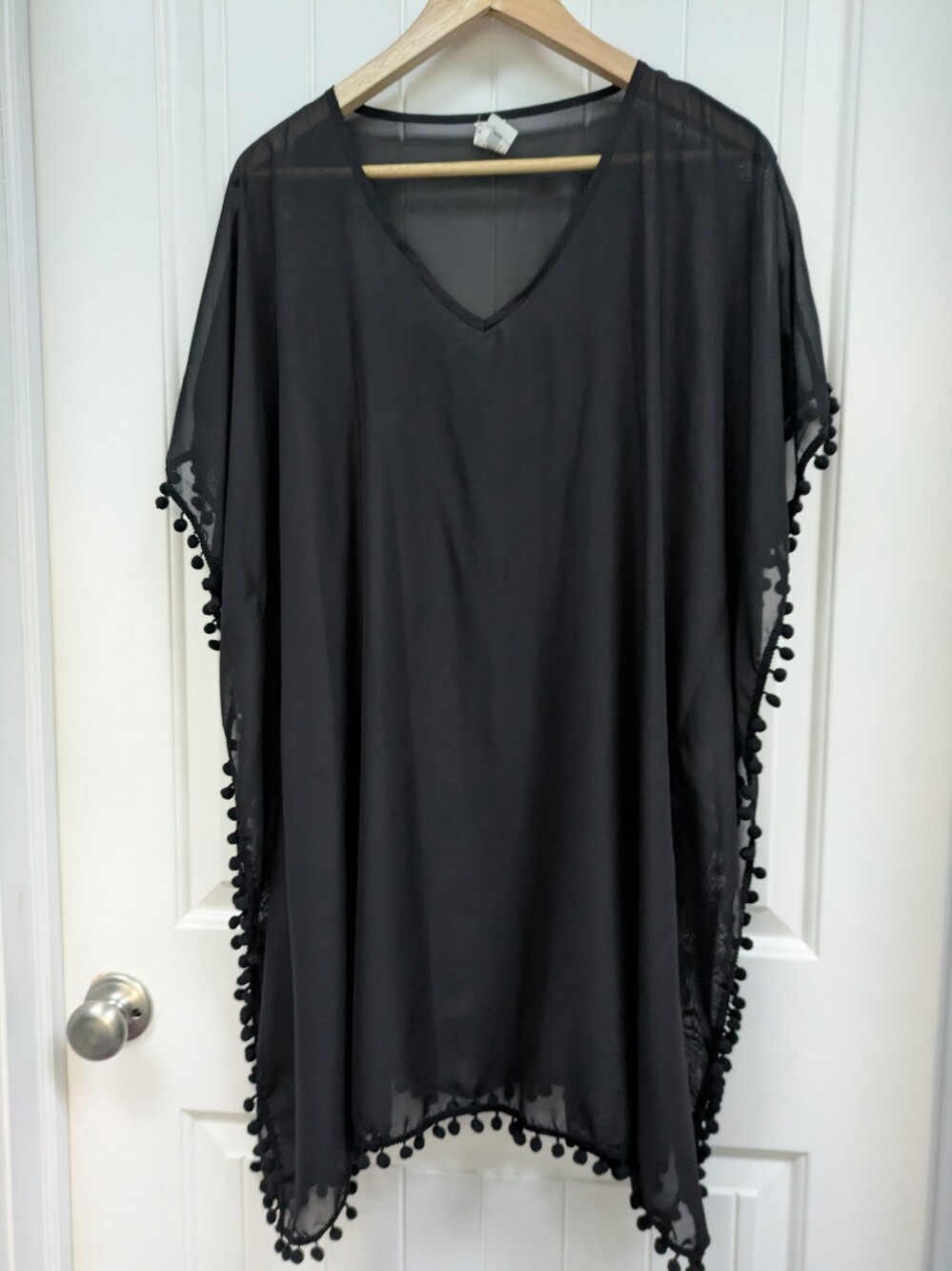 Women’s Black Sheer Pom-Pom Swim Cover-Up By West Loop